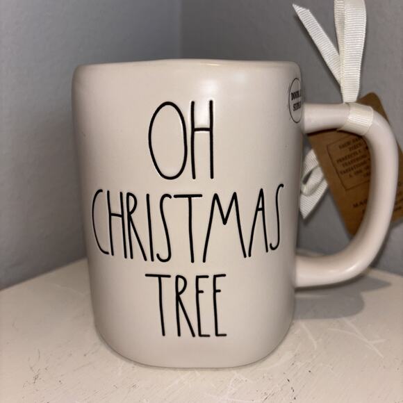 Rae Dunn Oh Christmas Tree Coffee Mug Double Sided With Christmas Tree Burlap - Picture 2 of 3